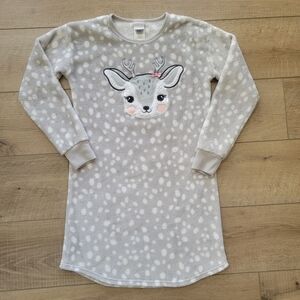 Jellyfish Girls Large Fleece Nightgown Gray Polkadotted Adorable Deer Print.